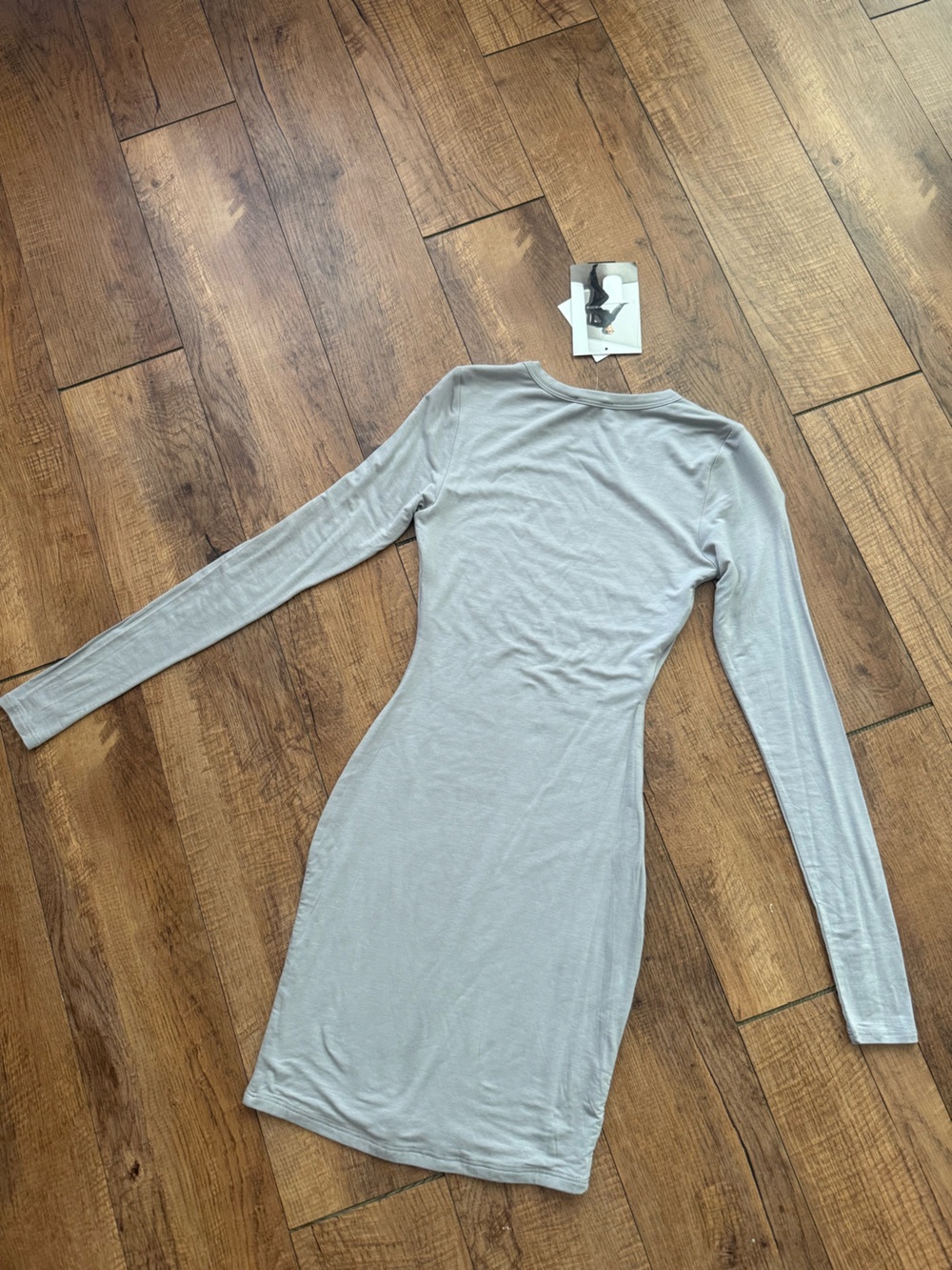 NWT- Naked Wardrobe Long Sleeve Crewneck Bodycon Dress - Light Gray - Picture 4 of 4